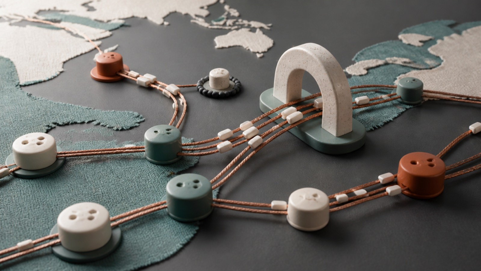 Matte ceramic Internet gateway model rerouting traffic away from a retired authentication branch