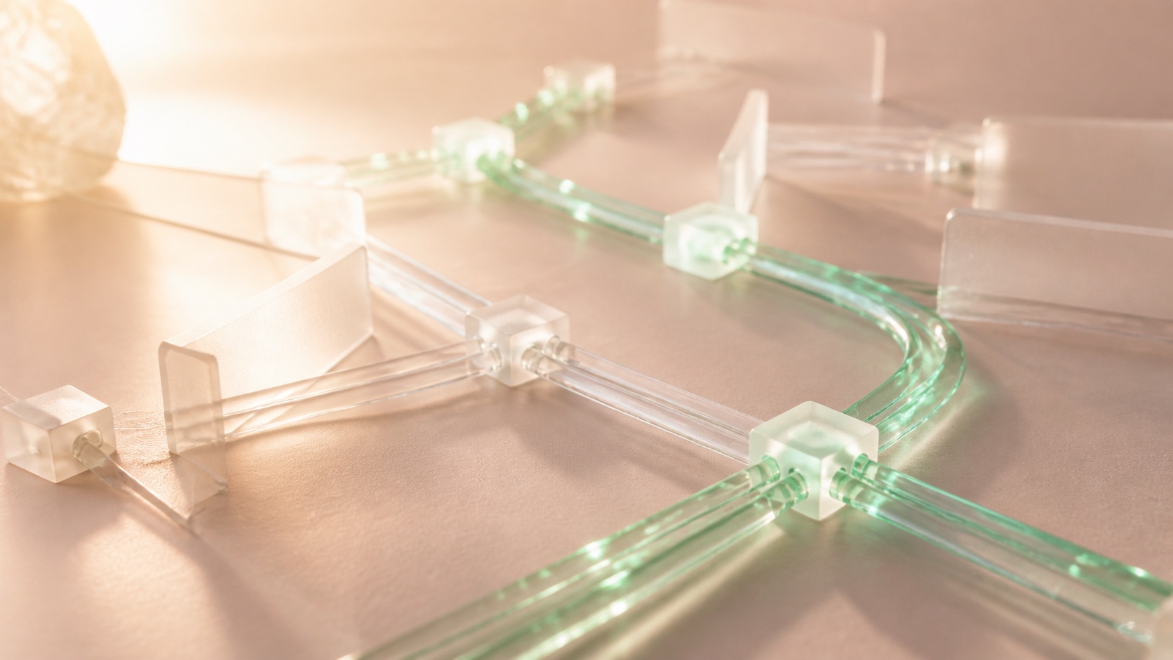 Transparent glass fiber paths showing allowed and blocked Internet routes