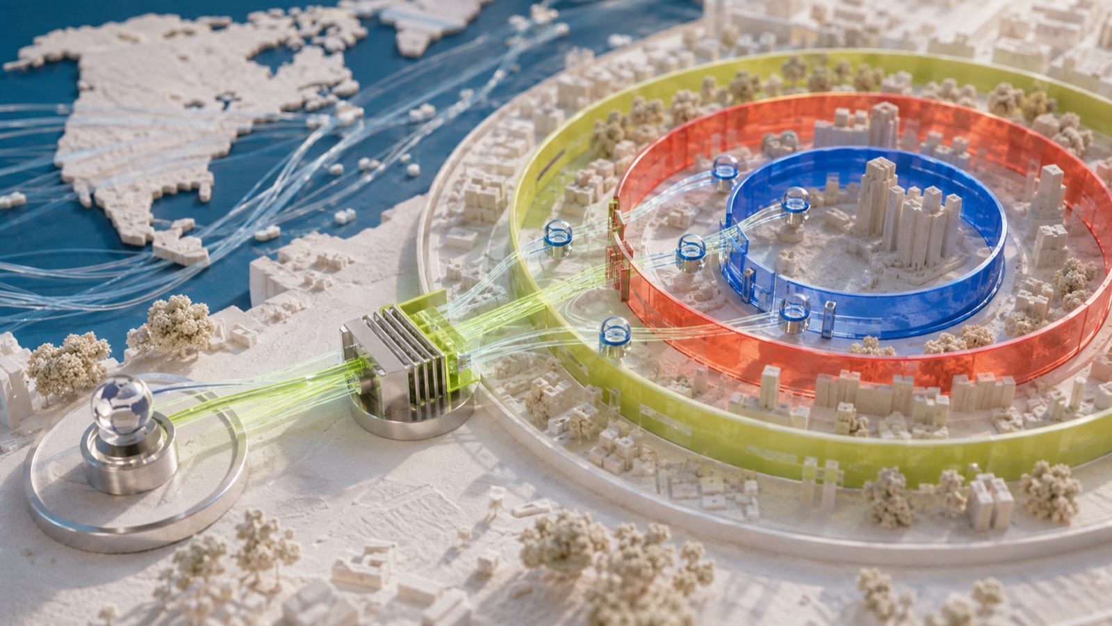 Miniature Internet network routes crossing clearly separated domain boundaries
