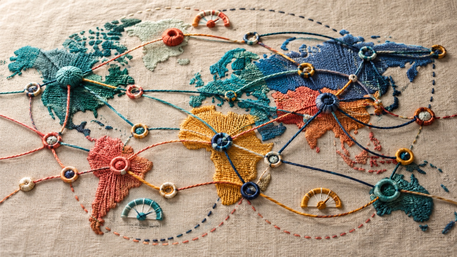 Embroidered global Internet routes illustrating measurable proxy service reliability