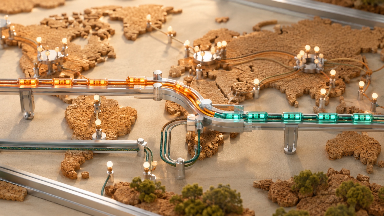 Parallel internet routes carrying data through a controlled migration junction