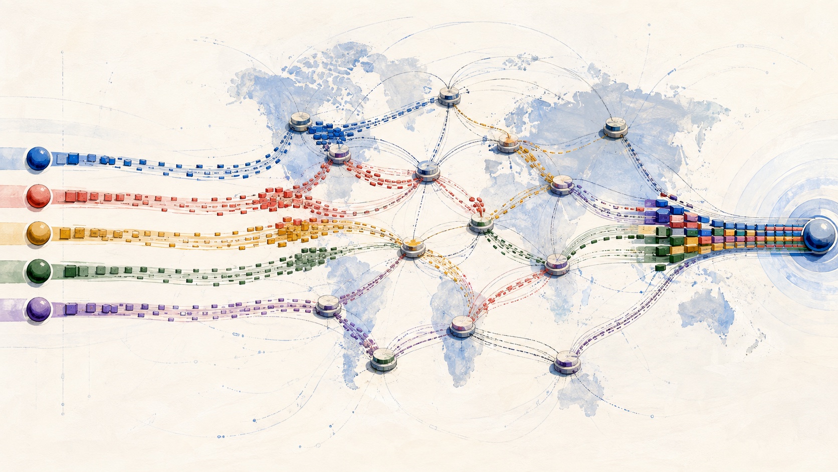 Painted global Internet routes expanding through controlled proxy concurrency stages