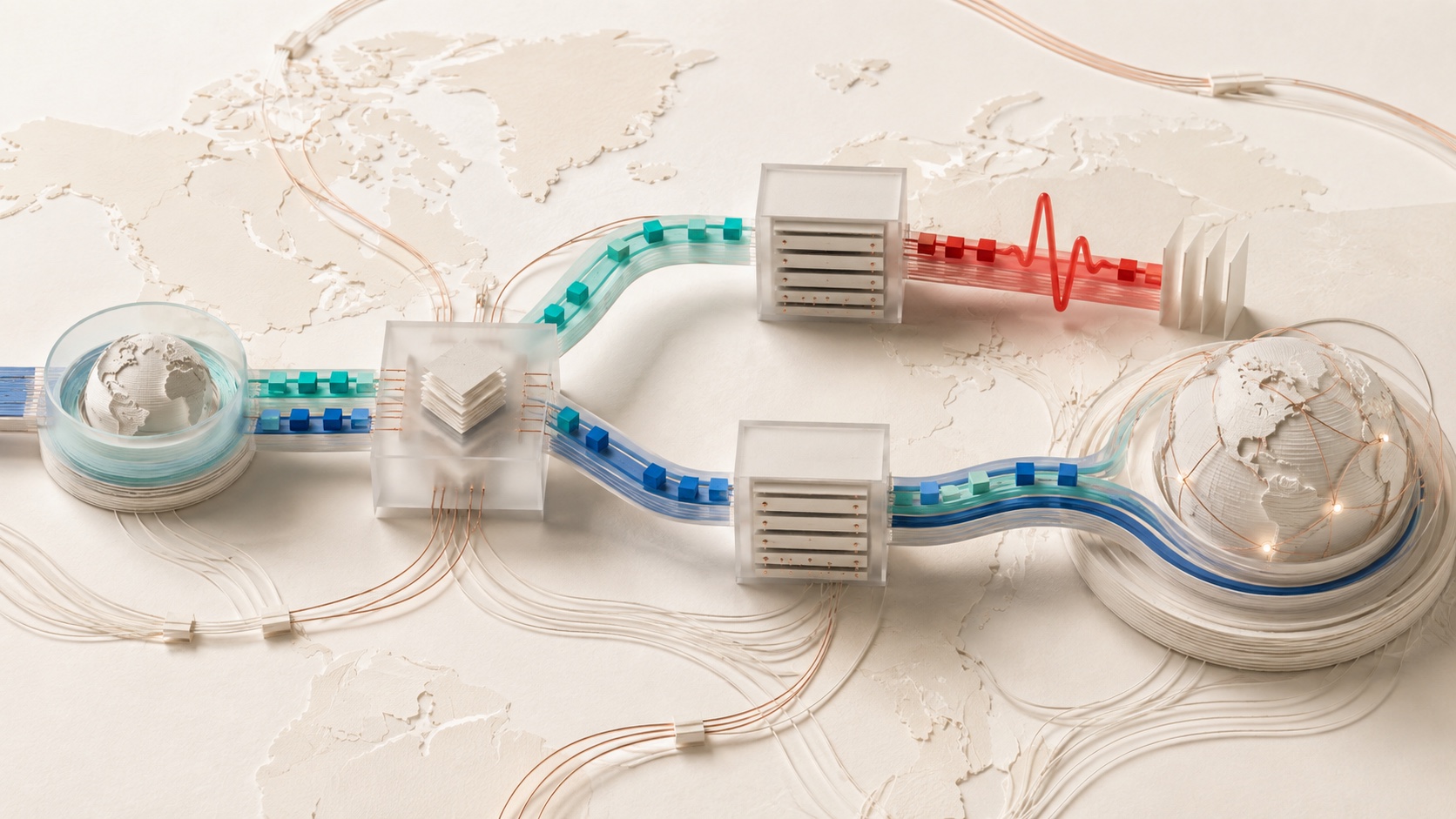 A physical internet routing model sends a renewed connection through a healthy network appliance after a failed path is reset