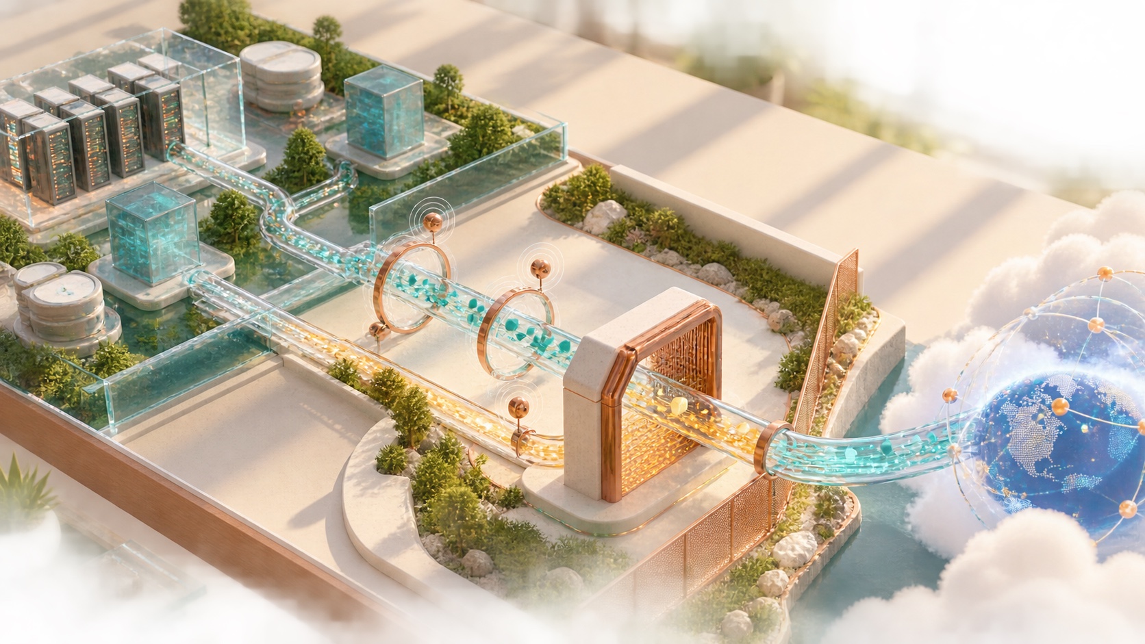 An architectural internet model monitors encrypted routes before an enforcement gate