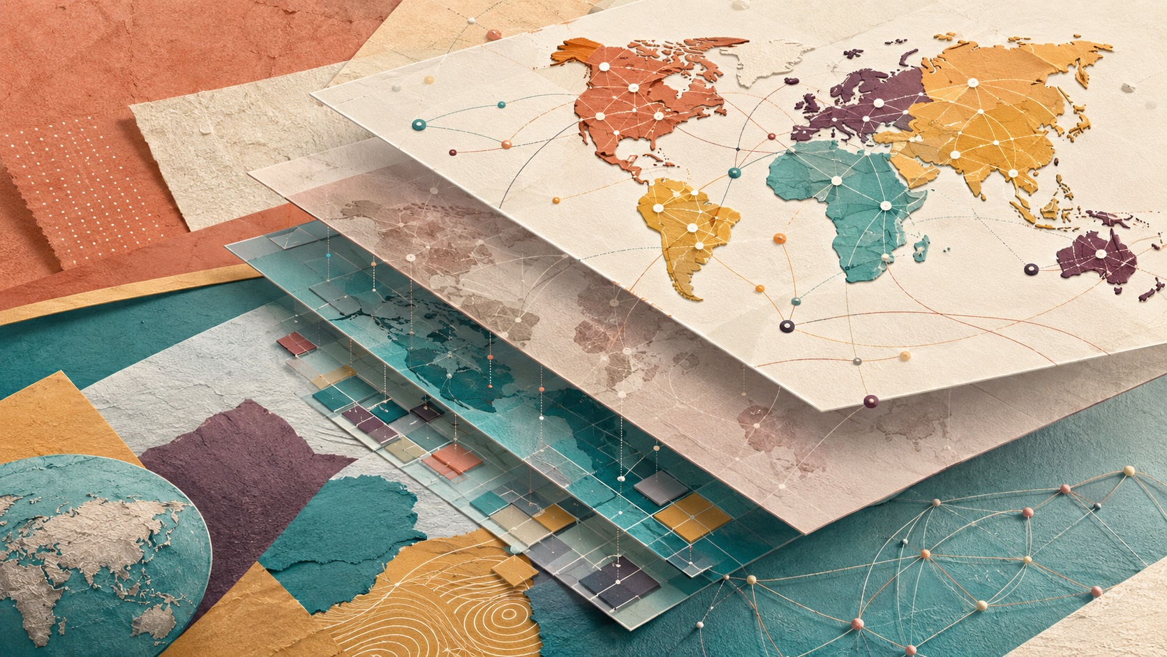 Layered Internet maps show an older geolocation dataset being replaced by a current routing layer