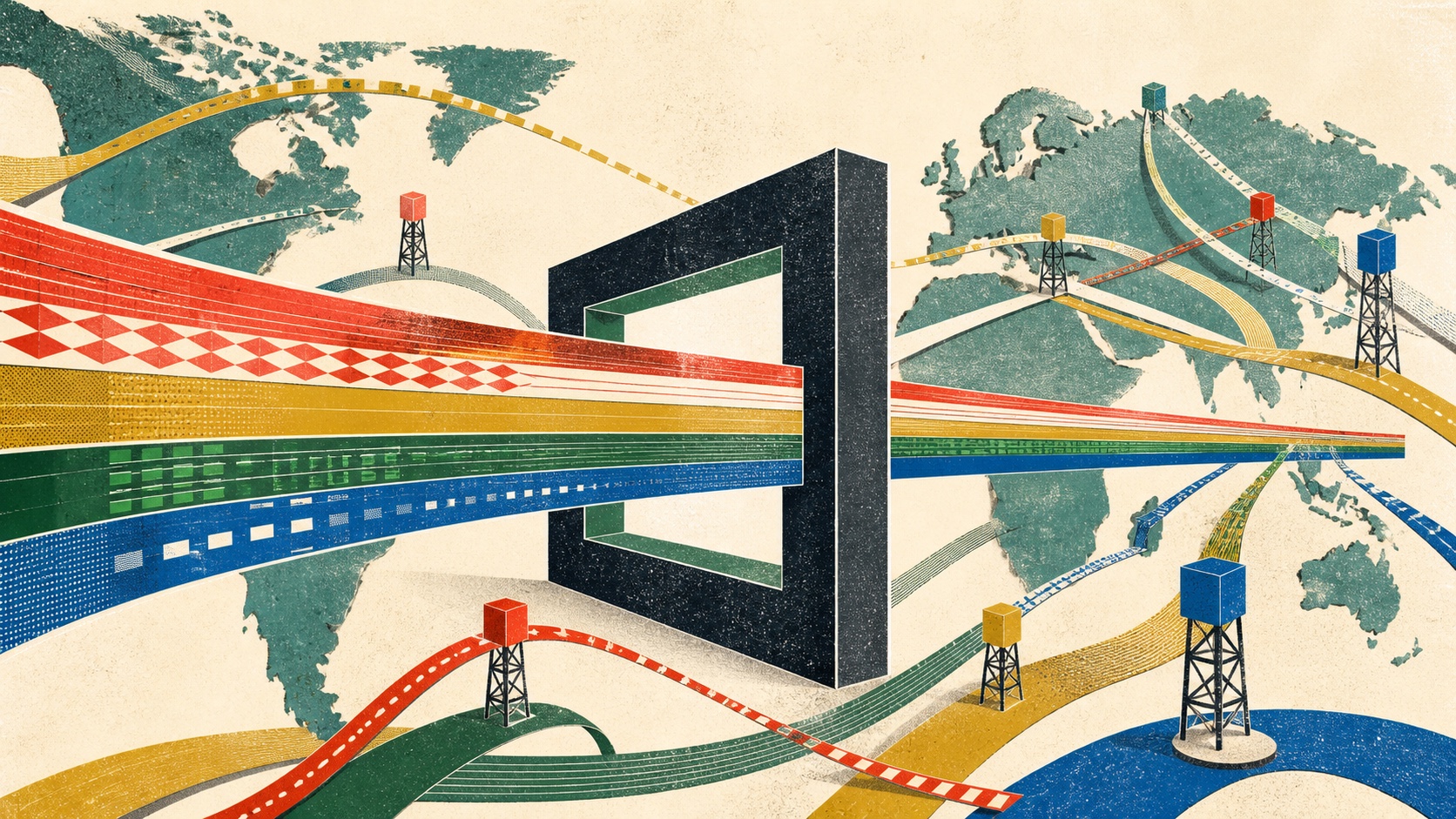 A broad data ribbon passes intact through a global internet proxy gateway
