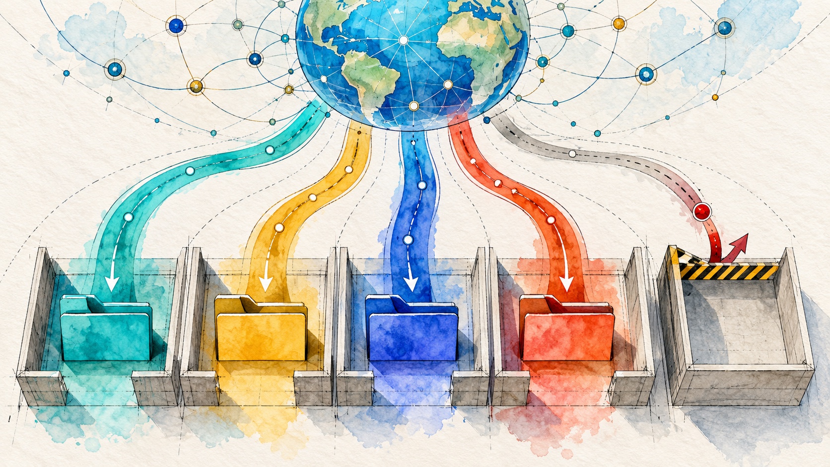 Watercolor internet download routes entering isolated destination folders