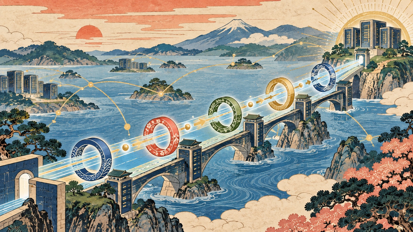 A luminous internet route passing through a complete sequence of authentication rings between distributed servers