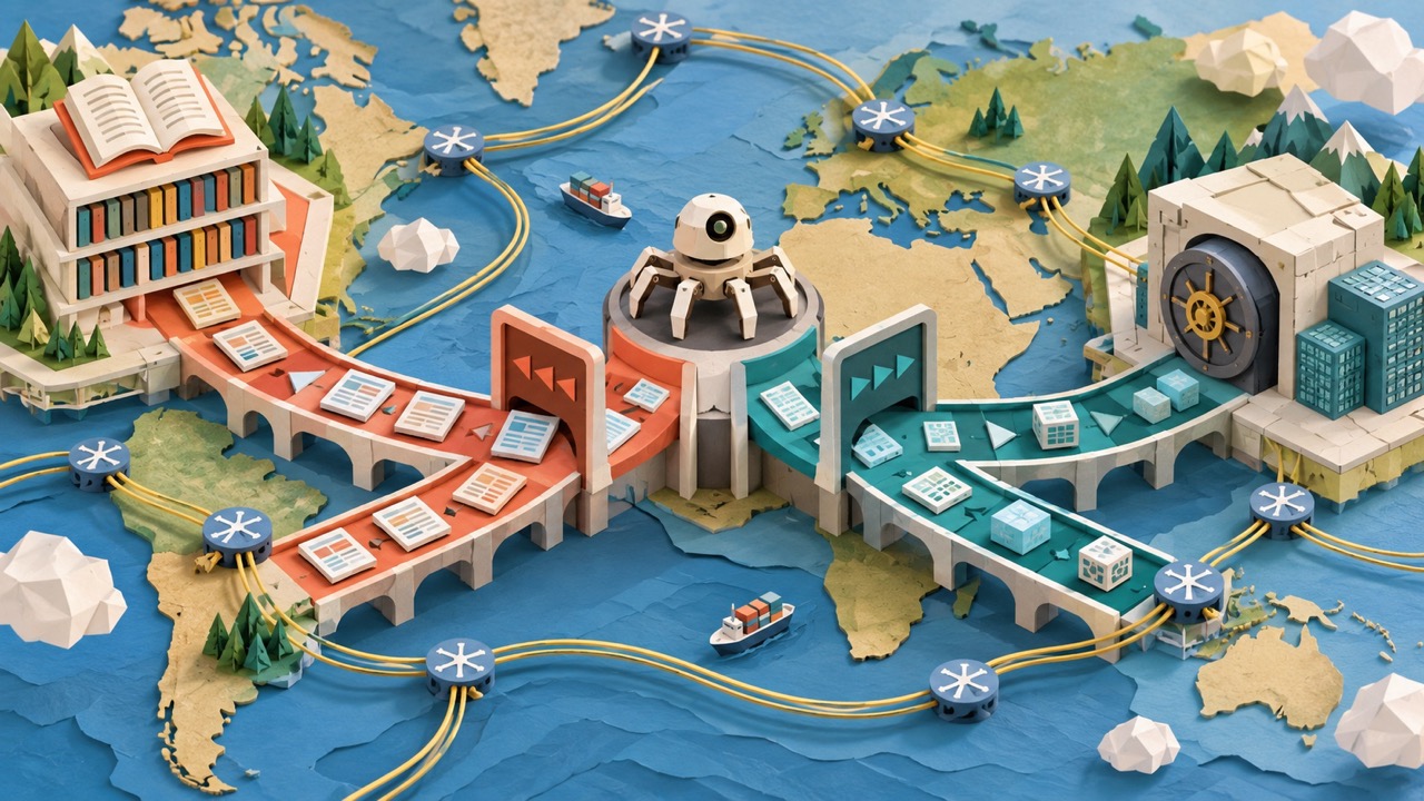 A paper-crafted global Internet exchange separates search discovery traffic from protected training data routes